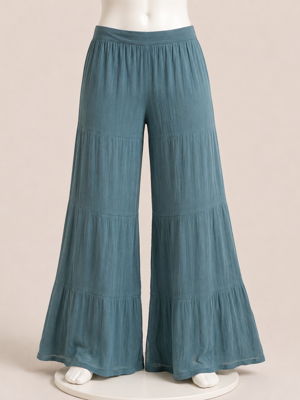 City Triangles Teal Blue Tiered Wide-Leg Palazzo Pants